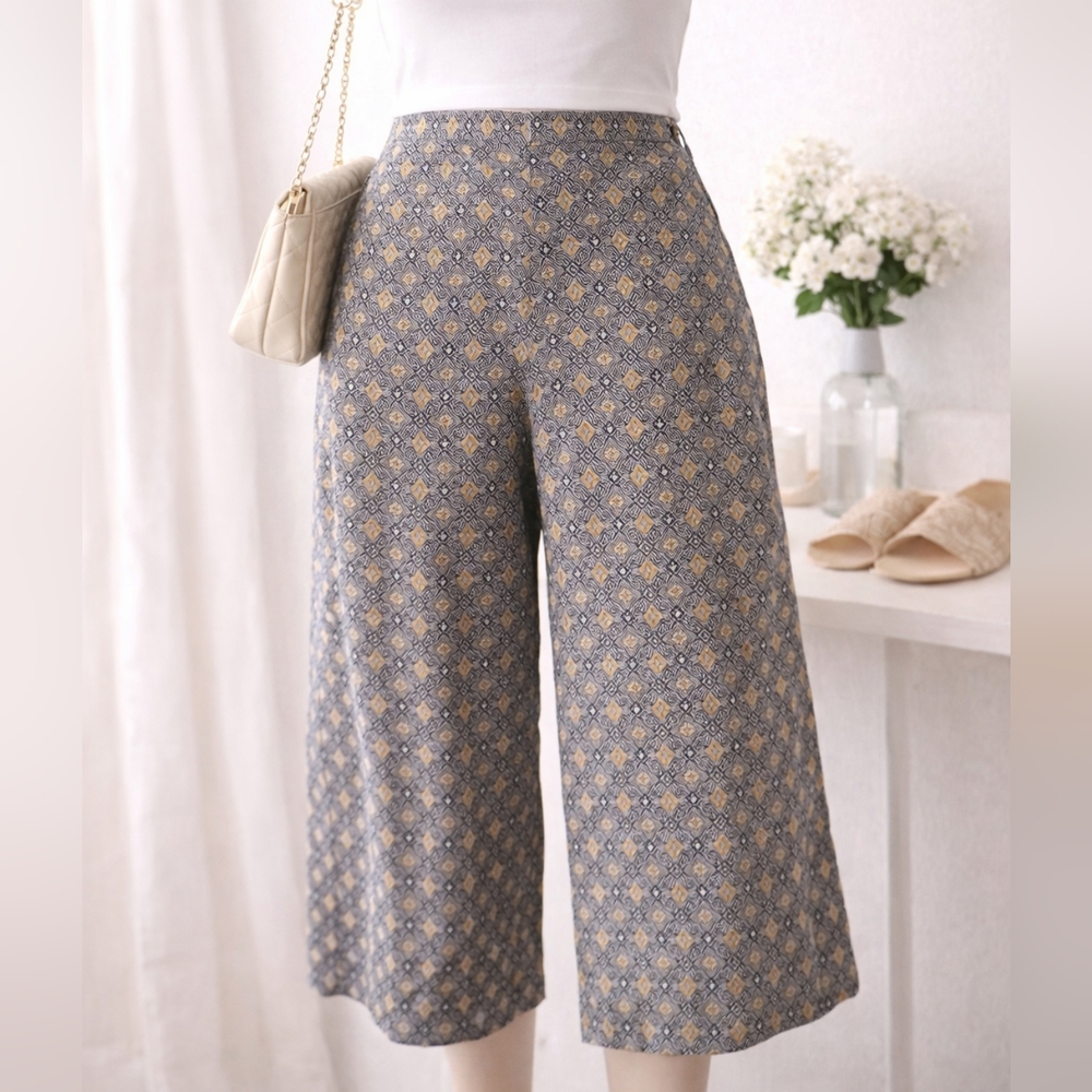 Fabels by Fabindia Linen Cotton Blend Cropped Wide Leg Pants XL